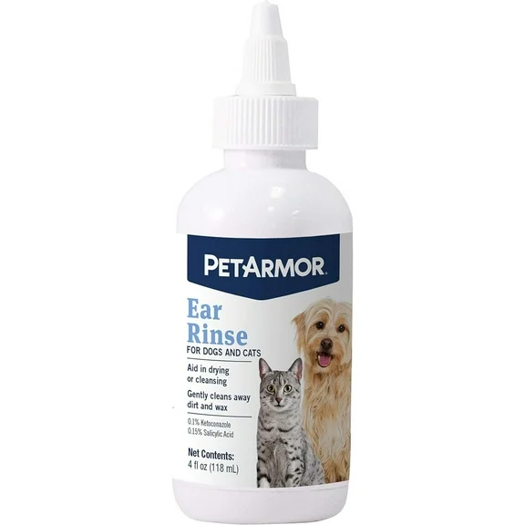 PetArmor Ear Rinse for Dogs and Cats, Kills Odor-Causing Bacteria and Yeast, 4 fl oz
