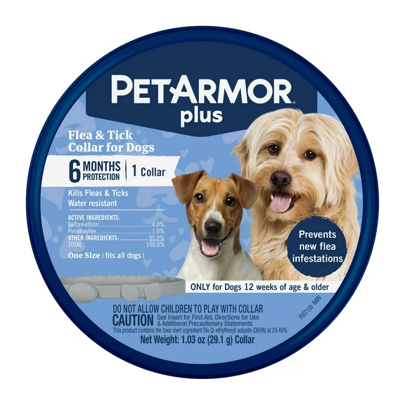 PetArmor Plus Flea & Tick Collar for Dogs, 6 Months Protection, 1 Collar