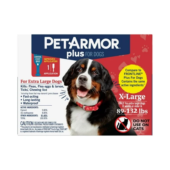 PetArmor Plus Flea & Tick Prevention for Extra Large Dogs 89-132 lbs, 1 Month Supply