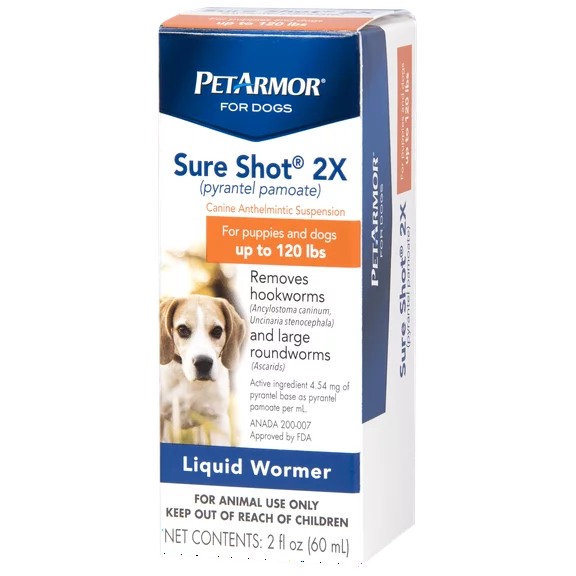 PetArmor Sure Shot 2X Liquid Wormer for Dogs up to 120 lbs, 2 fl oz