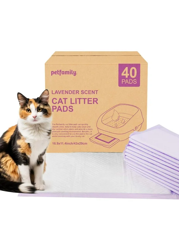 Petfamily Cat Litter Box Pads-Generic Refill for Tidy Cats Breeze Litter System, Lavender Scent, 16.9" x 11.4"-40 Count