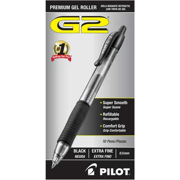 Pilot G2 Premium Gel Ink Pens, Extra Fine Point, Black, 10-Count