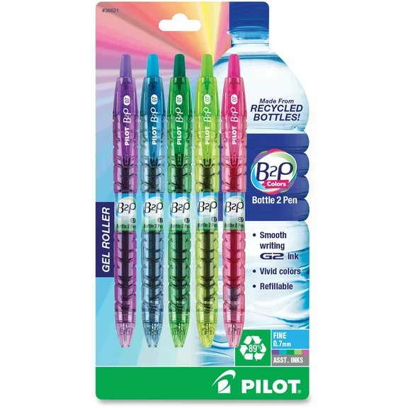 Pilot, PIL36621, Bottle to Pen (B2P) B2P BeGreen Fine Point Gel Pens, 5 / Pack
