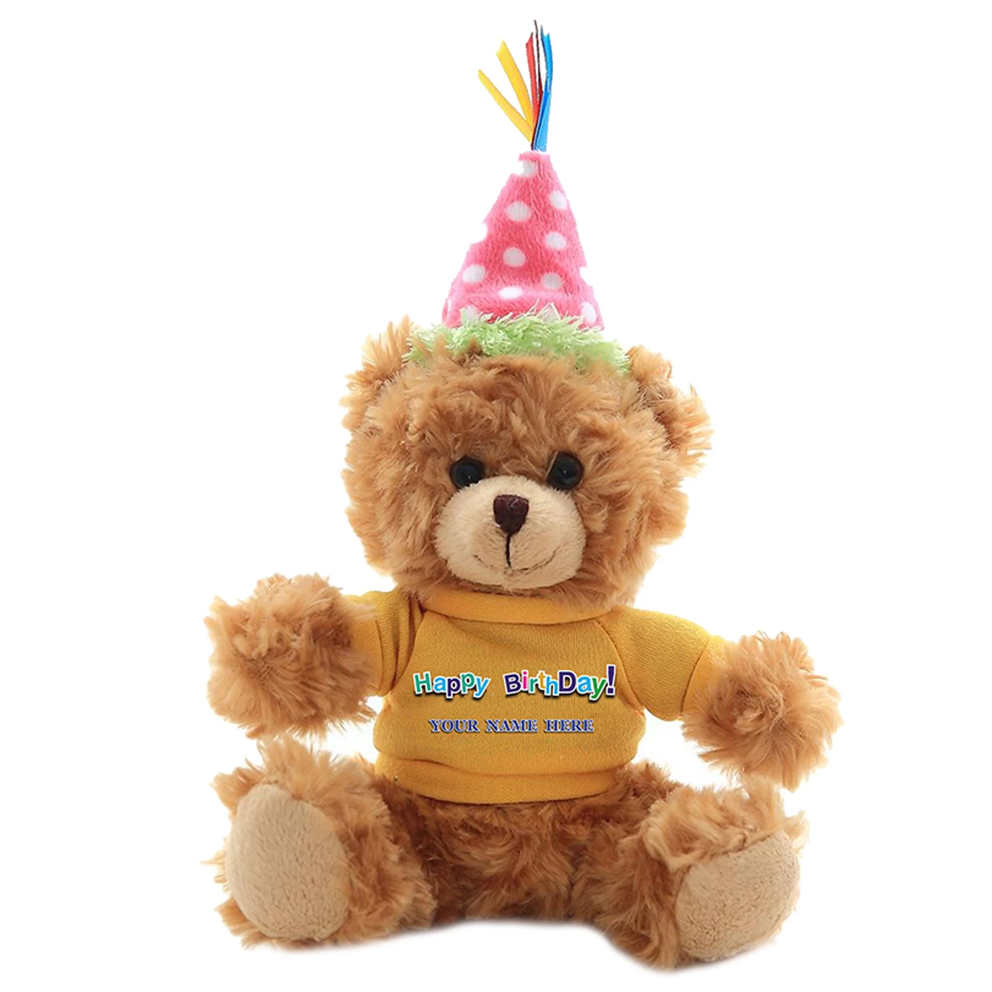 Plushland Plush Teddy Bear 6 Inches - Mocha Color for Birthday, Personalized Text, Name on T-Shirt, Party Favors Gift for Kids, Boys, Girls