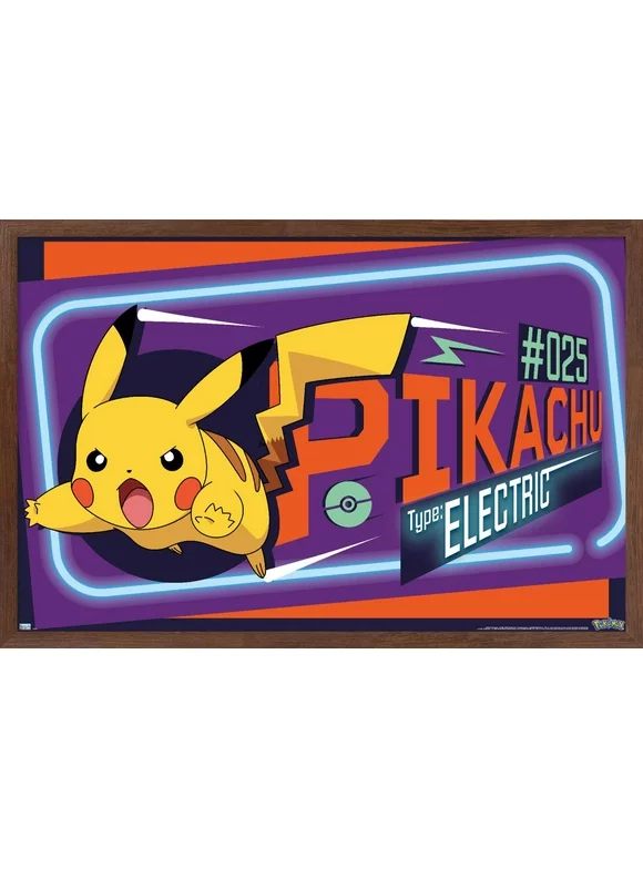 Pokémon - Neon Pikachu Wall Poster, 22.375" x 34", Framed