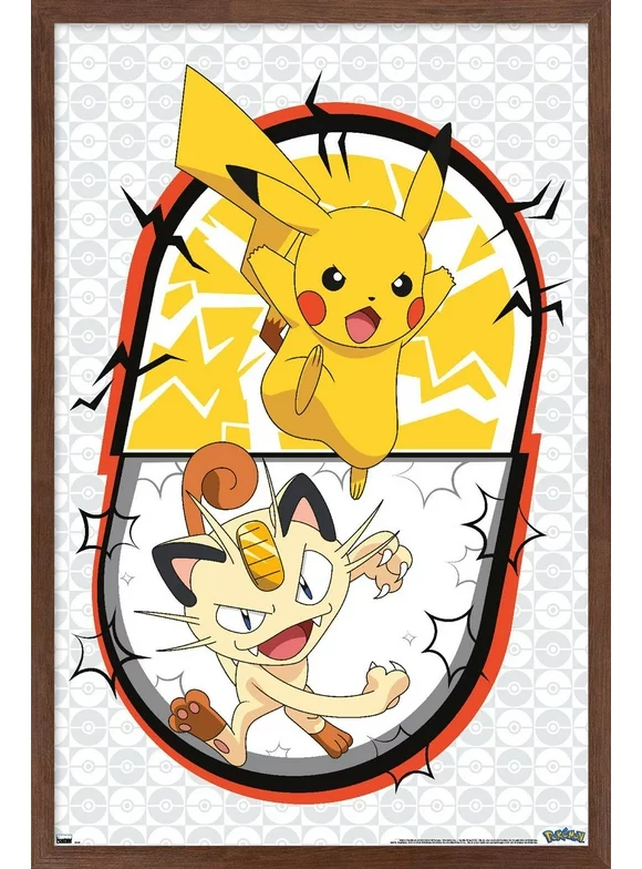 Pokemon - Pikachu Meowth Battle Wall Poster, 22.375" x 34" Framed