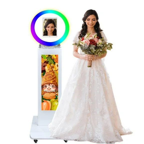 Portable 10.2 Inch IPad Photo Booth LCD Screen Selfie Machine Video Portable Metal Shell Adjustable Stand Photobooth Machine with RGB Colorful Light Remote Control for Wedding Halloween Christmas