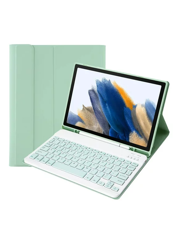 Portable Detachable Tablet Protective Case with BT Keyboard Pen Slot Compatible with Tab A7 Lite 8.7/T220/T225 Green