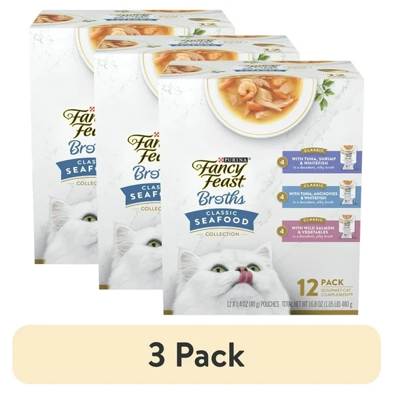 (3 pack) Purina Fancy Feast Lickable Wet Cat Food Broth Complement Classics Collection Variety Pack