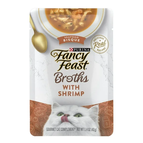 Purina Fancy Feast Lickable Wet Cat Food Broth Topper Seafood Bisque with Shrimp - 1.4 oz Pouch