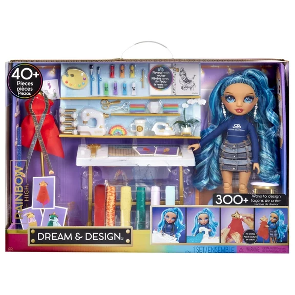 Rainbow High Dream & Design Fashion Studio, Designer Playset with Blue Skyler Doll, Easy No Sew Fashion Kit Kids Toy Gift 4-12