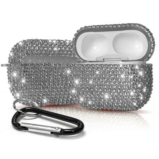 Rhinestone Case Chic White Silver Diamond Bling Cover with Shimmering/Shining Crystals and Carabiner Keychain Clip for Apple Airpods Pro (2019)