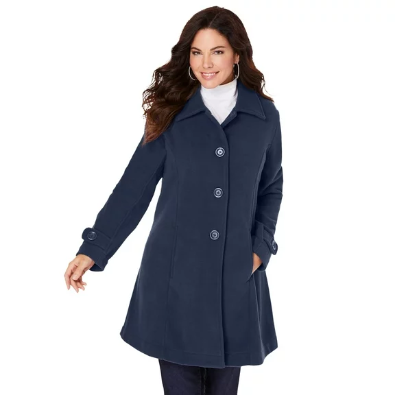 Roaman's Women's Plus Size Fleece Jacket - 1X, Navy