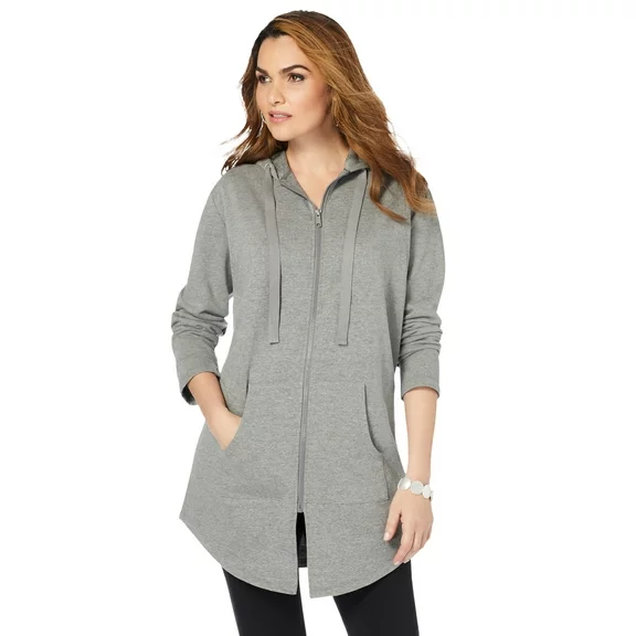Roaman's Women's Plus Size Fleece Zip Hoodie Jacket - 1X, Medium Heather Grey