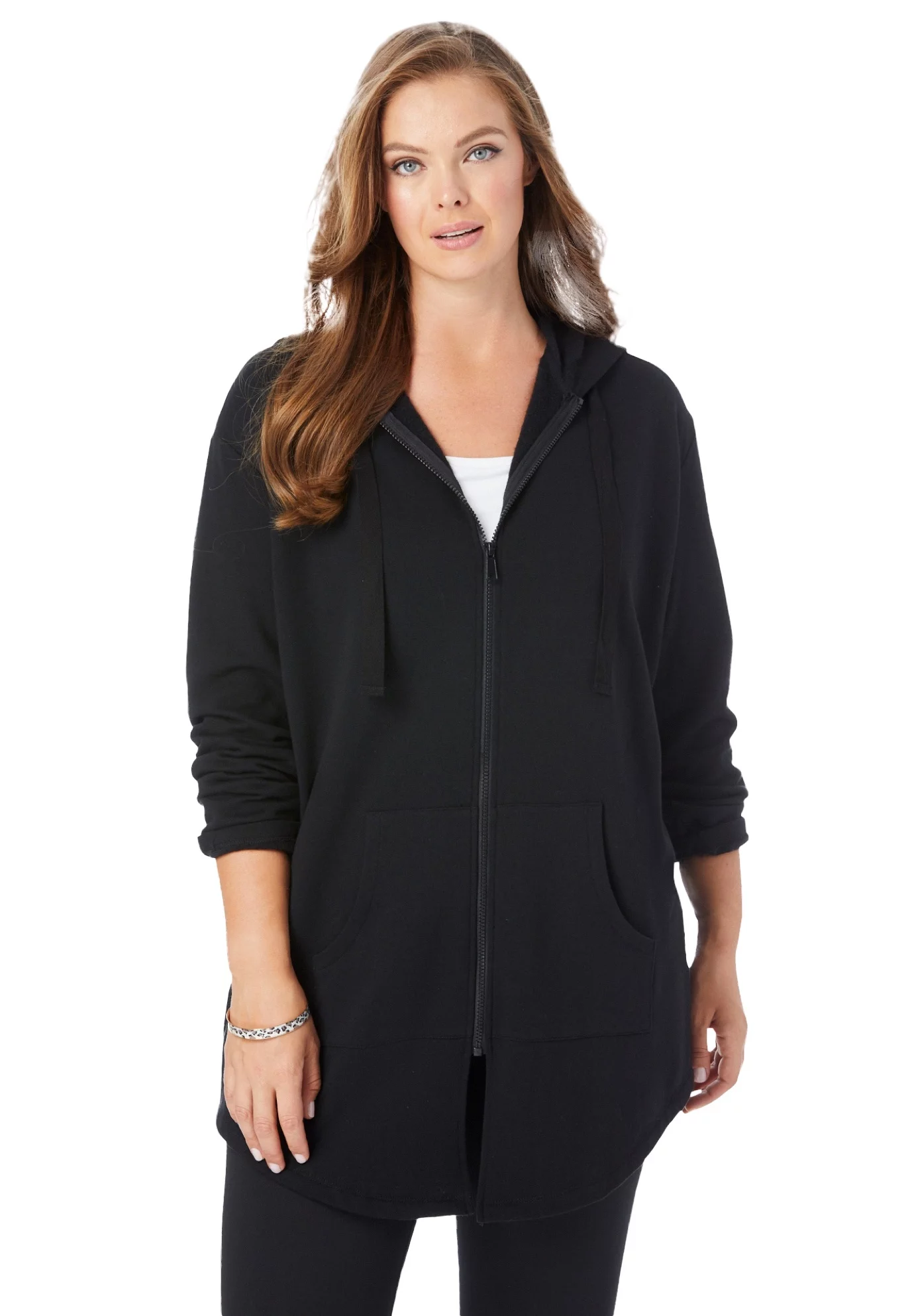 Roaman's Women's Plus Size Fleece Zip Hoodie Jacket - L, Black
