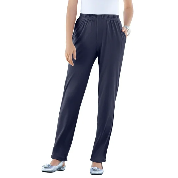 Roaman's Women's Plus Size Straight-Leg Soft Knit Pant - 5X, Navy