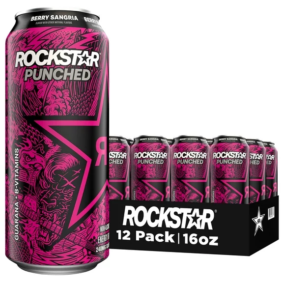 Rockstar Punched Berry Sangria Energy Drink, 16 fl oz, 12 Count Cans