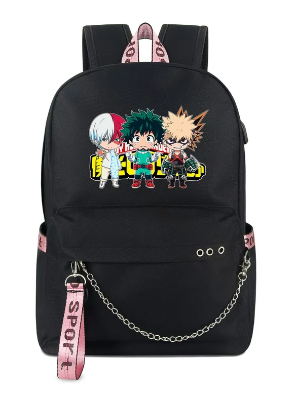 Roffatide Anime My Hero Academia Laptop Backpack Fit 15 Inch Printed Schoolbag for Boys Girls Black Travel Daypack with USB Charging Port & Headphone Port