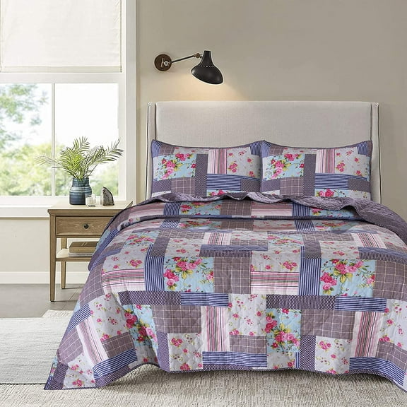 Ruvanti 100% Cotton 2 Pcs Twin Quilt Set, Bedspreads, Lightweight Coverlet, Soft, Warm Comforter, All Season Twin Bedspread Set Include 1 Quilt, 1 Pillow Cover - Reversible Pink Rose Design