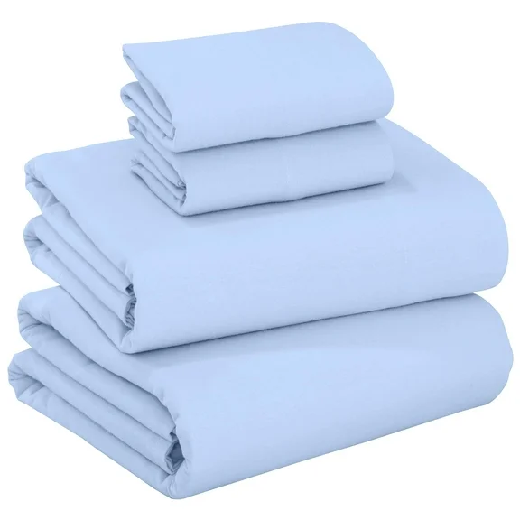 Ruvanti 100% Cotton 4 Pcs Flannel Sheets Full, Moisture Wicking Full Size Sheet Sets, Bed Sheets Include Flat, Fitted Sheet,2 Pillowcase - Solid Sky Blue