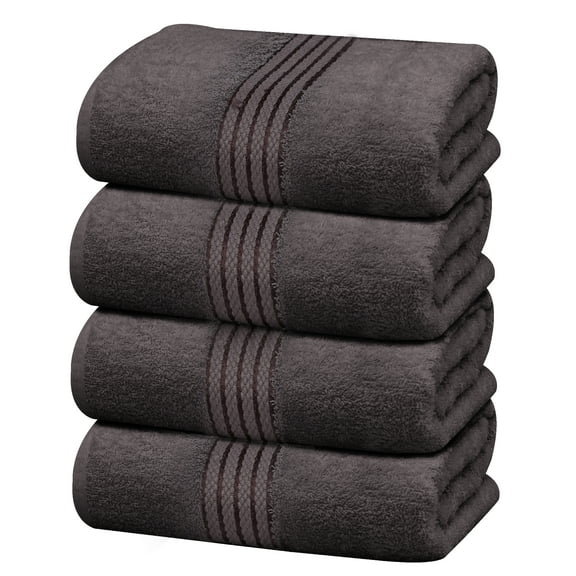 Ruvanti 4 Pack Bath Towels Set, (27 x 54 inches) 100% Cotton Bath Towels for Bathroom 550 GSM, Lightweight Bathroom Shower Towels and Highly Absorbent Quick Drying Towels - Grey
