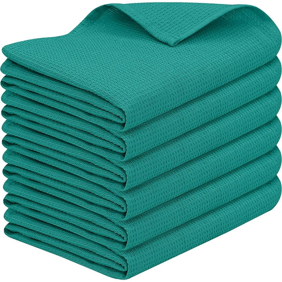 Ruvanti 6 Pack 100% Cotton 15x29 inch Kitchen Towels, Dish Towels for Kitchen, Soft, Washable, Super Absorbent Waffle Weave Tea Towels Linen Dishcloth for Quick Drying, Cleaning, Dish Rags Teal