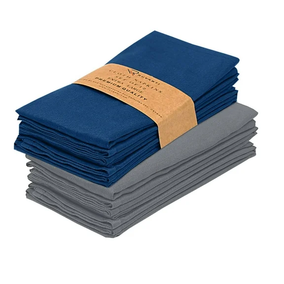 Ruvanti Cloth Napkins Set of 12, 18x18 Inches Napkins Cloth Washable, Soft, Durable, Absorbent, Cotton Blend. Table Dinner Napkins Cloth for Hotel, Lunch, Restaurant, Wedding Parties - Blue & Grey
