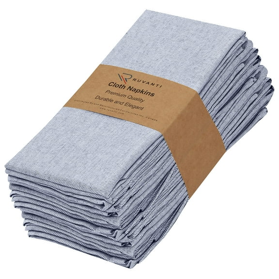 Ruvanti Cloth Napkins Set of 12, 18x18 Reusable Napkins Cloth Washable, Soft & Durable Table Napkins, Polycotton Chambray Dinner Napkins for Parties, Christmas, Thanksgiving, Weddings - Royal Blue