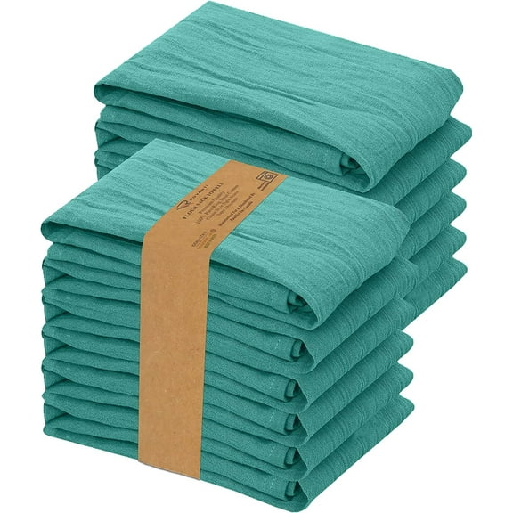 Ruvanti Flour Sack Towels 12 Pack 28x28 inch, 100% Cotton Tea Towels, Reusable Kitchen Towels, Machine Washable, Absorbent Bar Towels - Dish Cloth Perfect for Drying Dishes & Cleaning - Turquoise