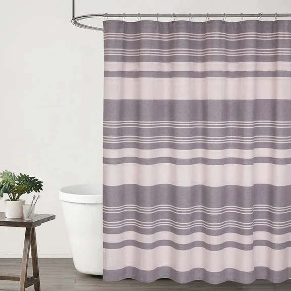 Ruvanti Shower Curtains 72x72 inch Polyester Cotton Blend, Bathroom Shower Curtain Aspid Grey Strip. Fabric Shower Curtain Set, Washable, Quick Dry, Water Resistant for Home, Farmhouse Shower Curtain