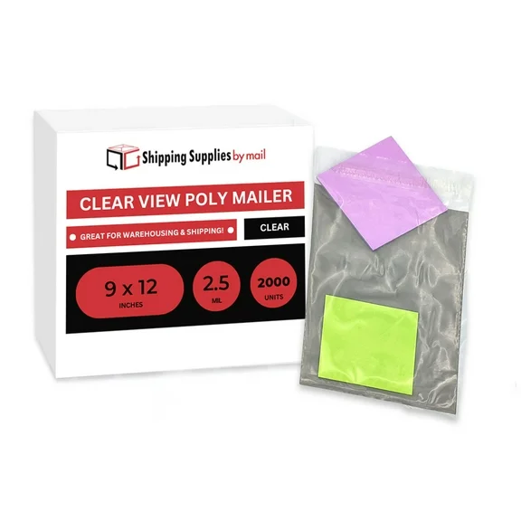 SSBM 2000 9" x 12" Clear View Poly Mailers 2.5 Mil Self-Sealing Waterproof Catalog Envelopes White/Grey
