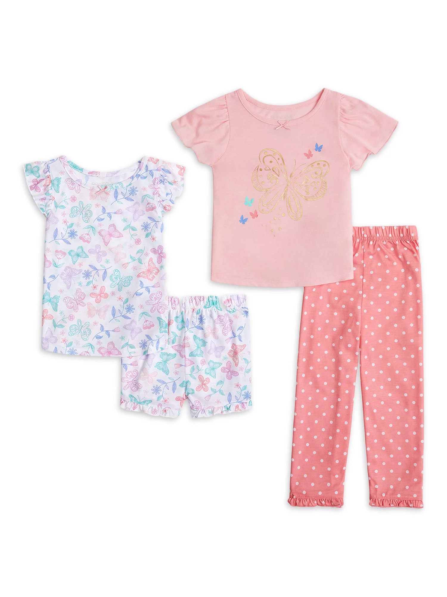 Saint Eve Baby and Toddler Girls Short Sleeve and Tank Mix and Match 4-piece PJ Set, Sizes 12M-5T