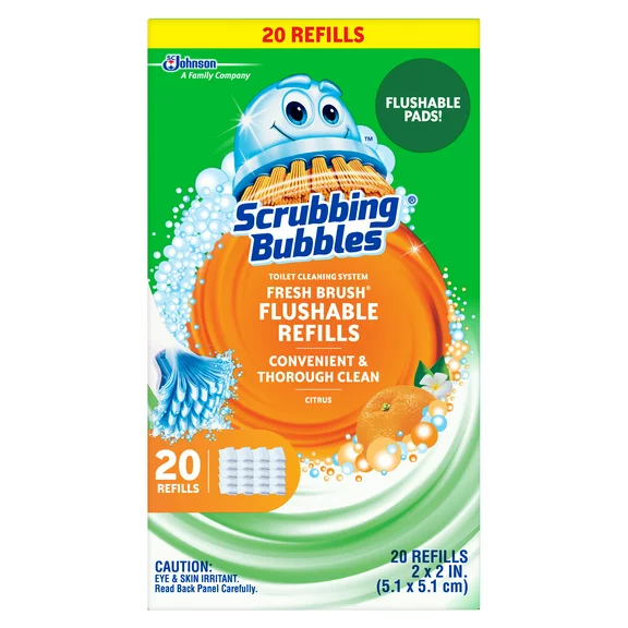 Scrubbing Bubbles Fresh Brush Toilet Cleaning System, Flushable Refill, 20 count