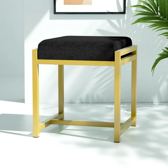 Semiocthome Modern Vanity Stool for Bedroom,Ottoman Chairs with Gold Metal Legs,19" H,Black