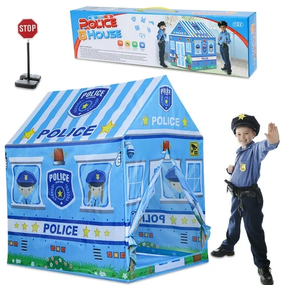 Seper Joy Kids Police Station Playhouse Indoor Outdoor Toy Play Tent Birthday Christmas Gift for Boys Girls Toddler