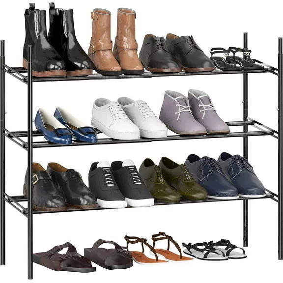 SimpleHouseware 3-Tier Extendable Shoe Shelves Storage Utility Rack, Black