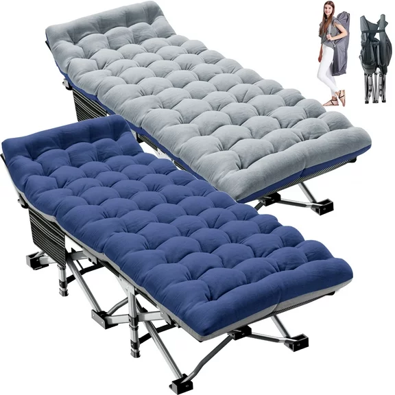 Slsy 2 Pack Folding Bed Cot with 3.3 Inch 2 Sided Mattress, 75"* 28" Folding Camping Cots with Carry Bag, Portable Sleeping Cot Guest Bed