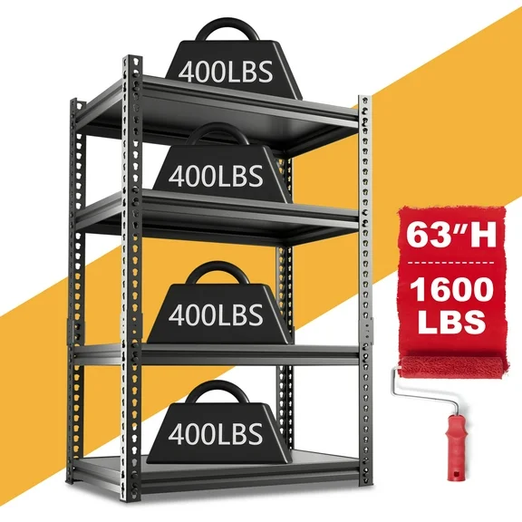 Slsy Garage Storage Shelves, Adjustable 4-Tier Metal Heavy Duty Shelving, Utility Storage Rack for Garage Organization Warehouse Shelf Rack, 31.5"Wx16.2"Dx63"H, 1600 lbs