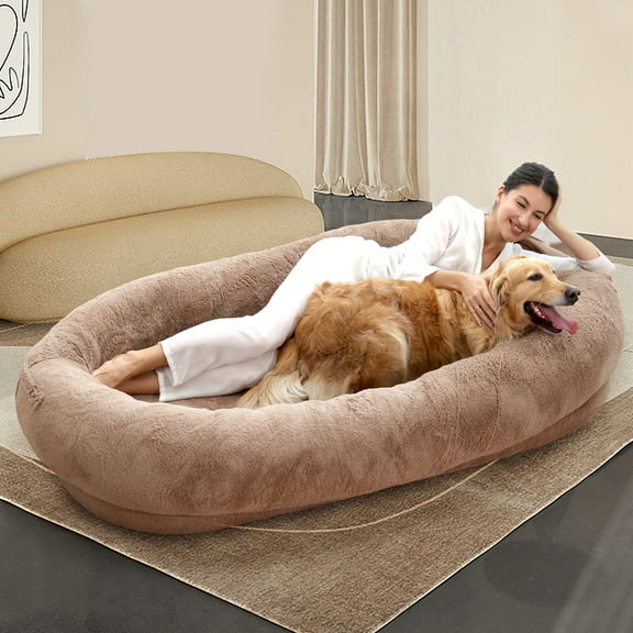 Slsy Human Dog Bed, 72"x51"x12" Giant Dog Bed for Adults and Pets, Washable Large Bean Bag Bed for Humans (Large,Khaki)