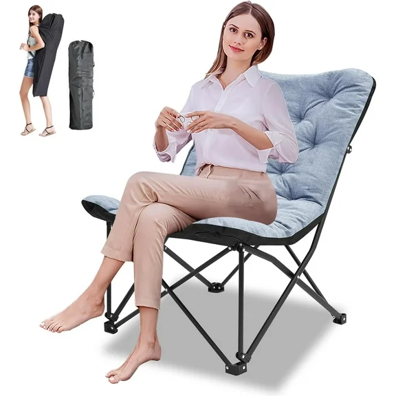 Slsy Portable Folding Camping Chair, Oversize XL Comfy Folding Butterfly Chair Saucer Chair, Folding Lounge Chair, Folding Chair with Carry Bag for Indoor Outdoor