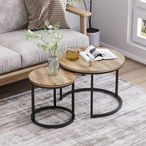 Smuxee Modern Round Nesting Coffee Table,Wood End Table Setfor Living Room
