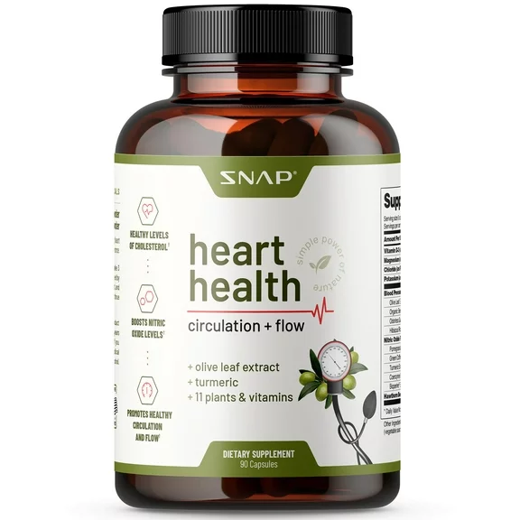 Snap Supplements Heart Health, Vitamins and Natural Plant Extracts for Healthy Blood Pressure Support, 90 Capsules