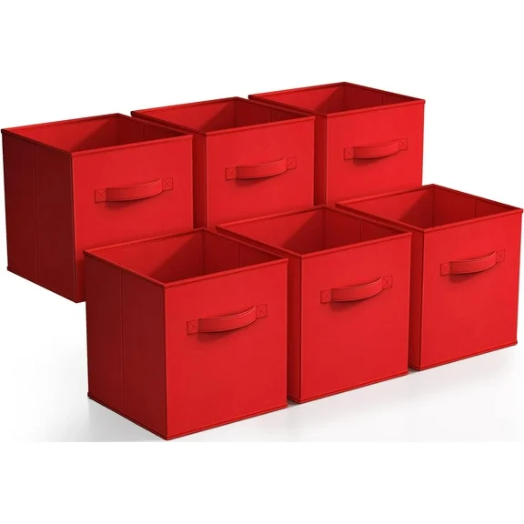 Sorbus 11" Foldable Storage Cubes (6-Pack) - Baskets for Nursery, Playroom, Home Organization - Red