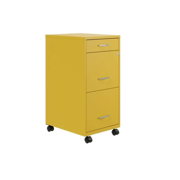 Space Solutions 18" Deep 3 Drawer Mobile Letter Width Vertical File Cabinet, Yellow