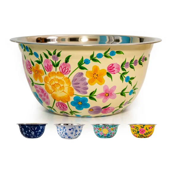 Spices Home Decor - Decorative Hand-Painted Floral Stainless Steel Cream Bowl