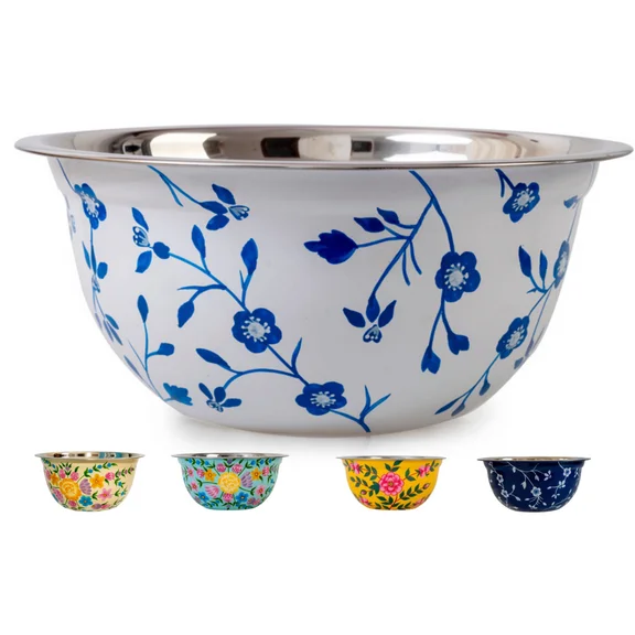 Spices Home Decor - Decorative Hand-Painted Floral Stainless Steel White Bowl - Safe & Giftable