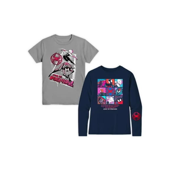 Spider-Man Boys Spiderverse Graphic Long Sleeve & Short Sleeve Graphic T-Shirts, 2-Pack, Sizes XS-XXL