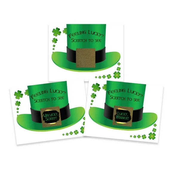 St. Patrick's Day Hat Scratch Off Game Card - 26 Cards - 24 Sorry/2 Winner