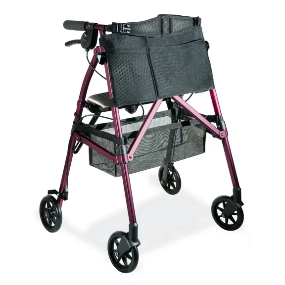 Stander EZ Fold-N-Go Rollator for Seniors, Lightweight Rolling Walker with Seat and Wheels, Pink