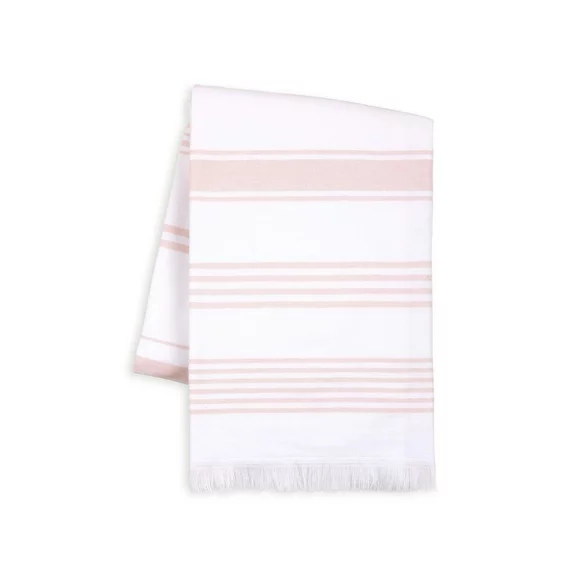 Sticky Toffee Bath Towel Turkish Towel 100% Cotton, White Towel, Soft Absorbent Terry Backing, 65 in x 35 in, Blush Pink